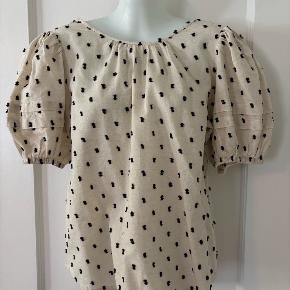 Madewell Cream Puff Sleeve Blouse with Black Dots
